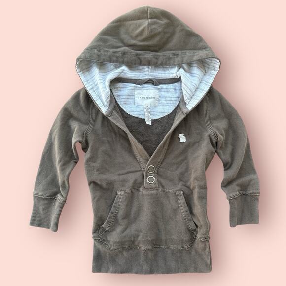 Vtg Y2K Abercrombie and Fitch Baby Doll Hooded Sweater V-neck Moose Brown Bella - Picture 1 of 3